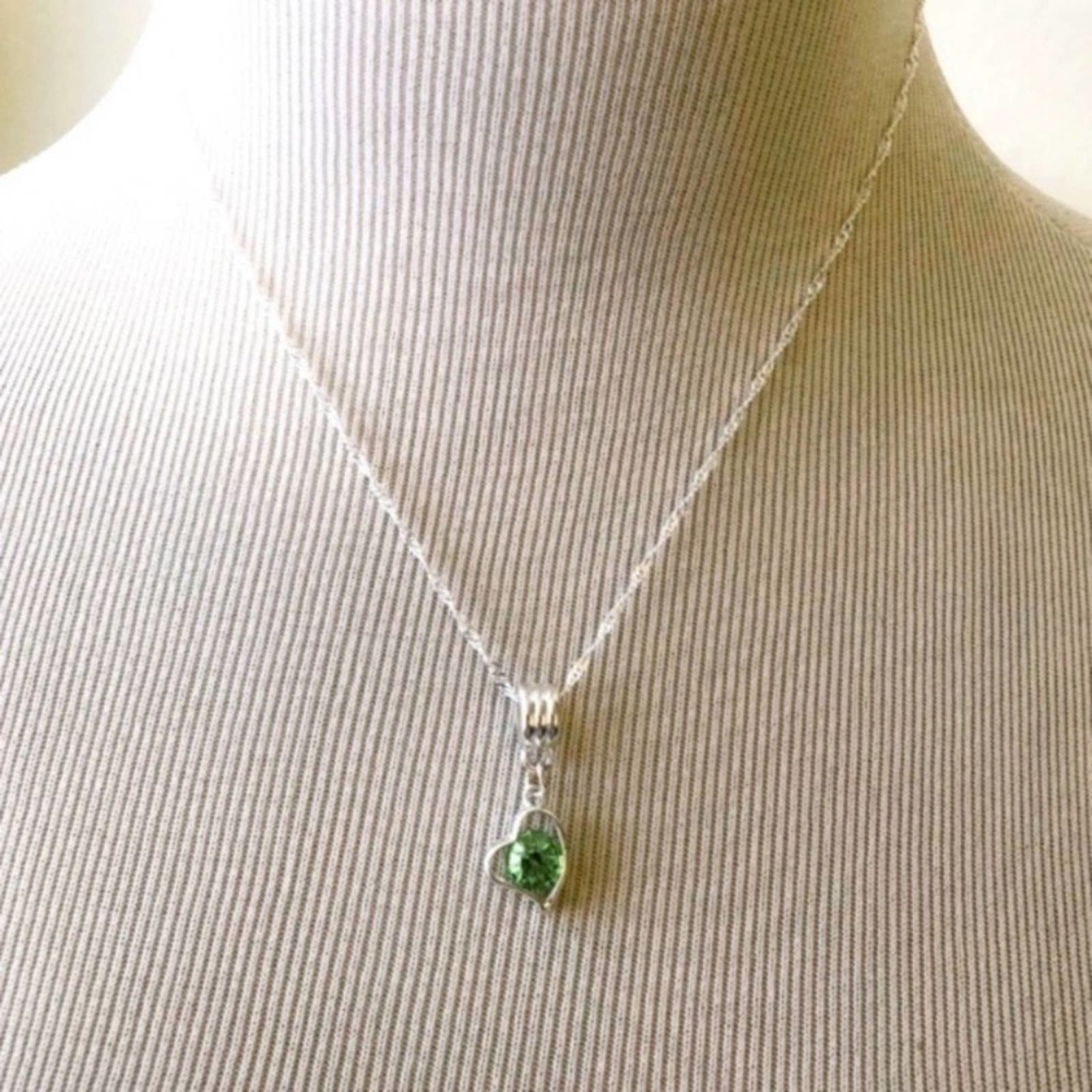 Peridot Color Necklace W/18” Silver Plated Chain - Picture 2 of 2